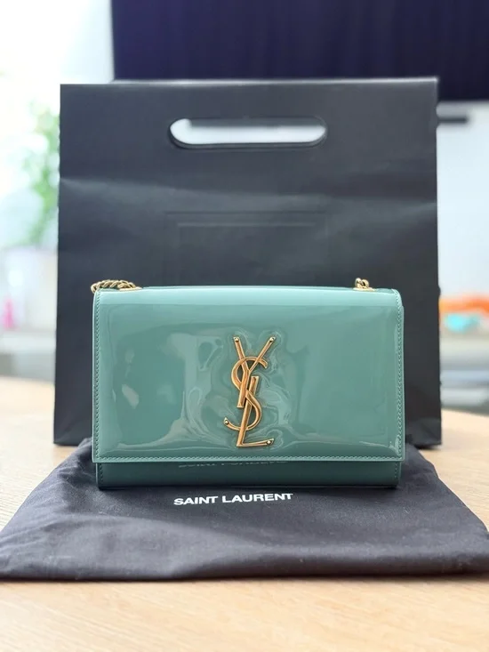 Saint Laurent Mint Green Patent Monogram Crossbody Bag - Picture 12 of 12